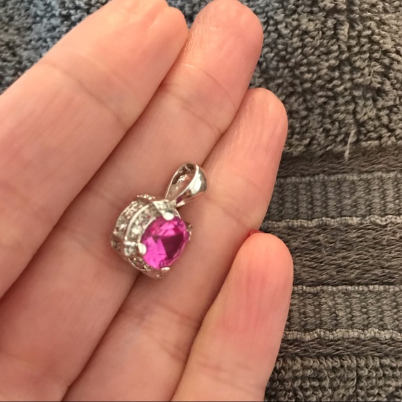 NEW Sterling 925 CZ and pink stone pendant - Picture 6 of 6